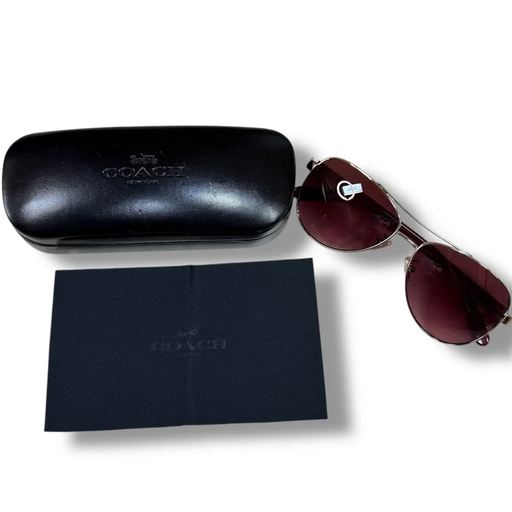 Coach HC7077 Aviator Pilot Sunglasses Shiny Light Gold Burgundy 58 14 140 90058H - Picture 4 of 8